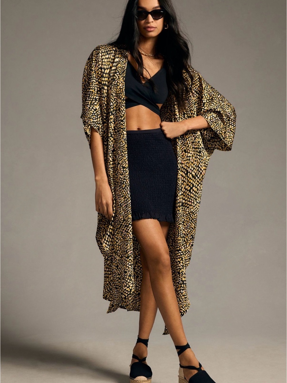 Traffic People: Silky Print Duster Kimono - Black & Gold